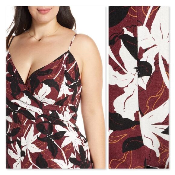 BP. Leaf Print Wrap Front Linen Blend Romper sz 4X - Picture 3 of 11